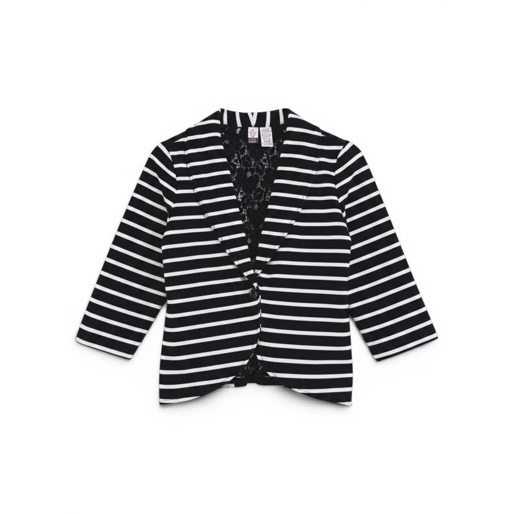 Love on a Hanger Blazer Women M Black White Striped Lace Back Preppy Twee